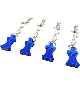 HOT RACING HRAAC03EZ06 1/10 ALUMINUM EZ PULLS W/BODY CLIPS: BLUE (4)