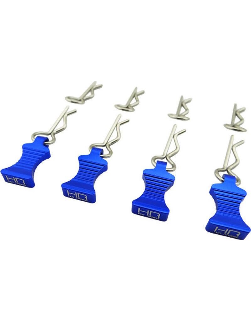 HOT RACING HRAAC03EZ06 1/10 ALUMINUM EZ PULLS W/BODY CLIPS: BLUE (4)