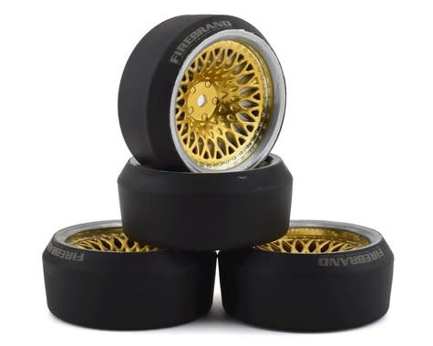 FBR1WHECRJ997 FIREBRAND RC CROWNJEWEL XDR9 5 PRE-MOUNTED SLICK DRIFT TIRES (4) (GOLD)