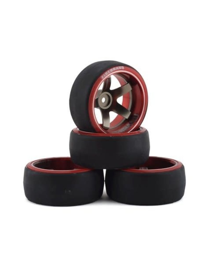 FIRE BRAND RC FBR1MTXHI5474 HIGHFIVE D2M12 PRE-MOUNTED SLICK DRIFT TIRES (4) (RED/SILVER)