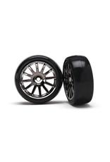 TRAXXAS TRA7573A TIRES & WHEELS, ASSEMBLED, GLUED (12-SPOKE BLACK CHROME WHEELS, SLICK TIRES) (2)