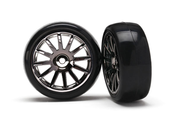 7573A - 12-Spoke Black Chrome Wheels / Slick Tires
