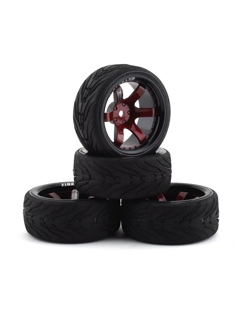 FIRE BRAND RC FBR1WHEBLO688 BLOODSHOT RT9 PRE-MOUNTED ON-ROAD TIRES (4) (RED/BLACK)