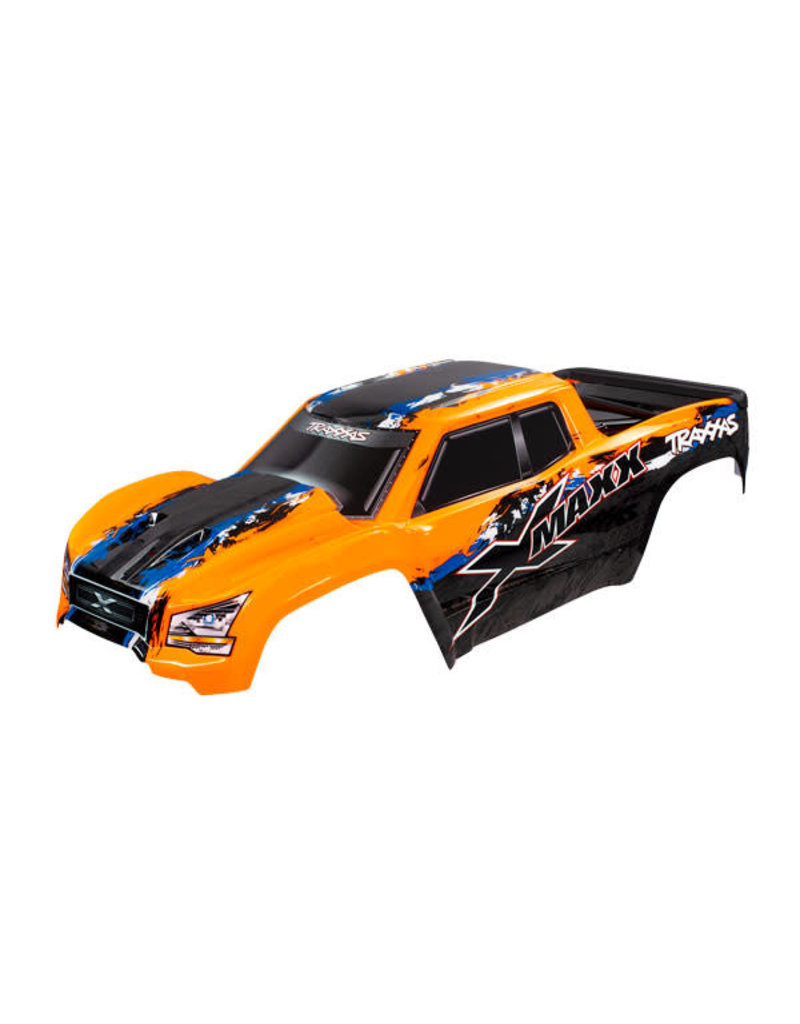 TRAXXAS TRA7811 BODY, X-MAXX , ORANGE (PAINTED, DECALS APPLIED) (ASSEMBLED WITH FRONT & REAR BODY MOUNTS, REAR BODY SUPPORT, AND TAILGATE PROTECTOR)