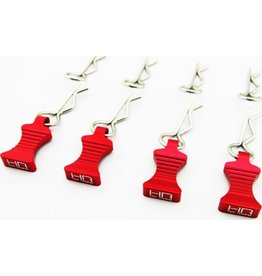 HOT RACING HRAAC03EZ02 1/10 ALUMINUM EZ PULLS W/BODY CLIPS: RED (4)