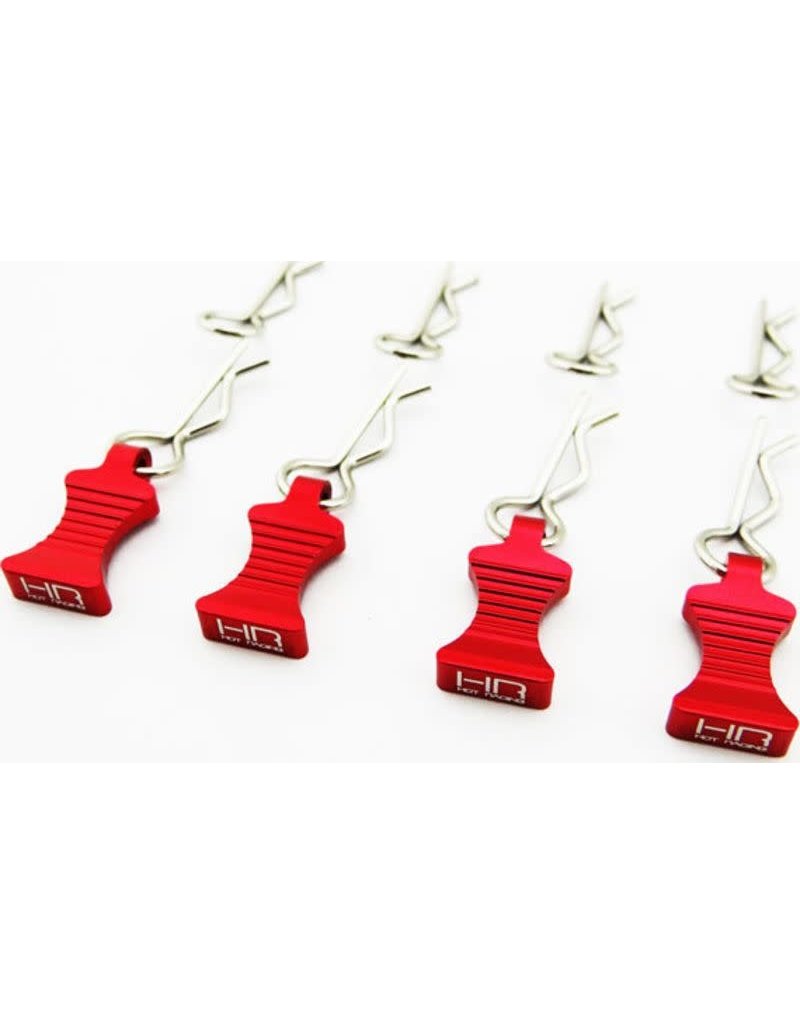HOT RACING HRAAC03EZ02 1/10 ALUMINUM EZ PULLS W/BODY CLIPS: RED (4)