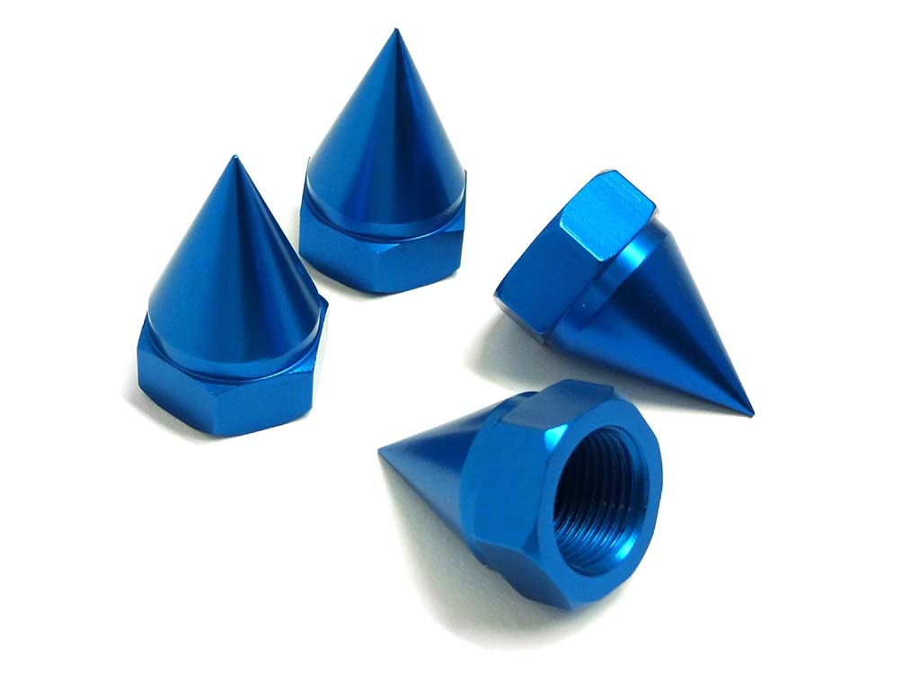 RV97034U LT-SLT ENCLOSED POINTED CNC ALUMINUM WHEEL NUTS (4): BLUE