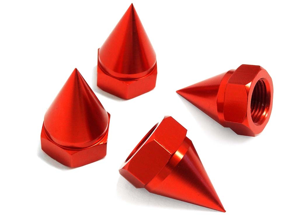 RV97034R LT-SLT ENCLOSED POINTED CNC ALUMINUM WHEEL NUTS (4): RED