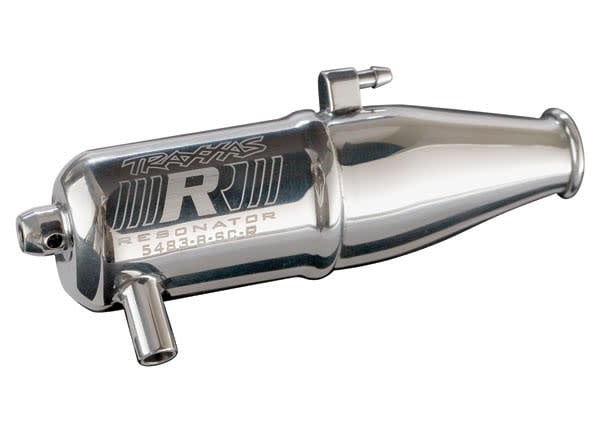 TRA5483 TUNED PIPE, RESONATOR, R.O.A.R. LEGAL (SINGLE-CHAMBER, ENHANCES LOW TO MID-RPM POWER) (FOR JATO, N. RUSTLER, N. 4-TEC WITH TRX RACING ENGINES)