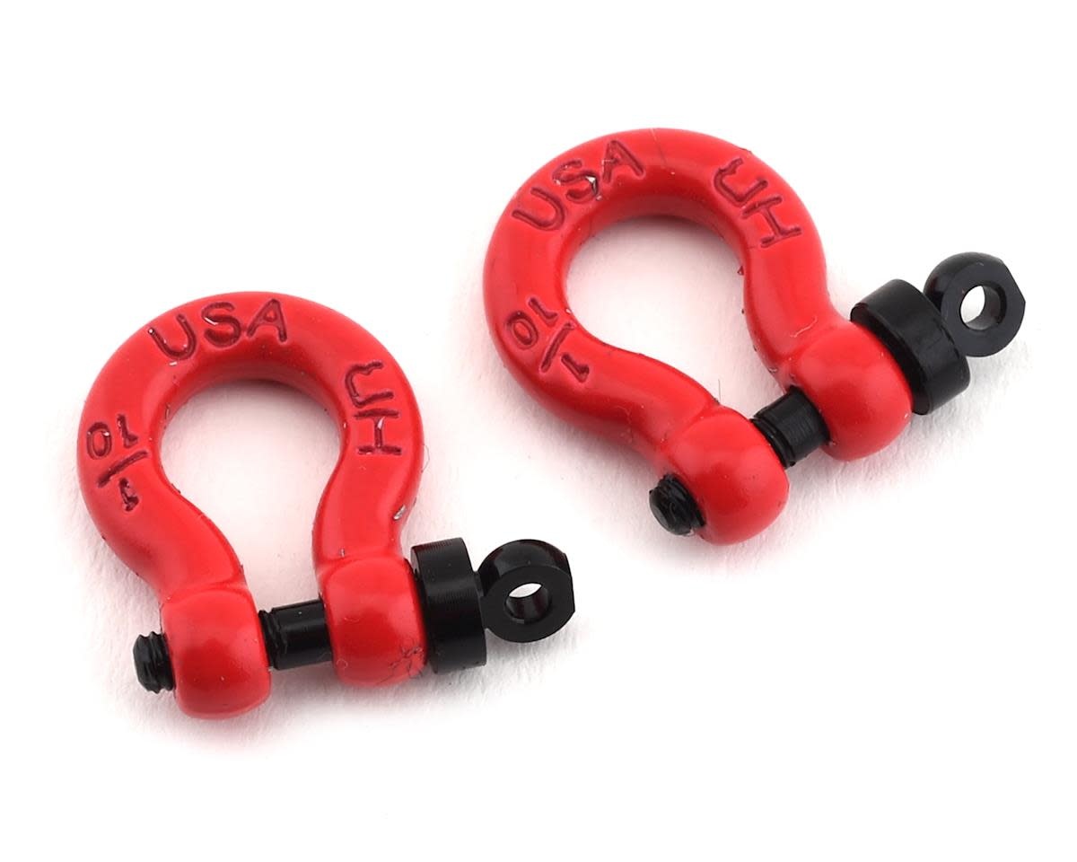 HRAACC808X02 1/10 SCALE ALUMINUM D-RING TOW SHACKLE: RED (2)