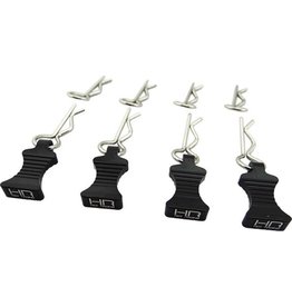 HOT RACING HRAAC03EZ01 1/10 ALUMINUM EZ PULLS W/BODY CLIPS: BLACK (4)