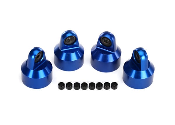 TRA7764A SHOCK CAPS, ALUMINUM (BLUE-ANODIZED), GTX SHOCKS (4)/ SPACERS (8)