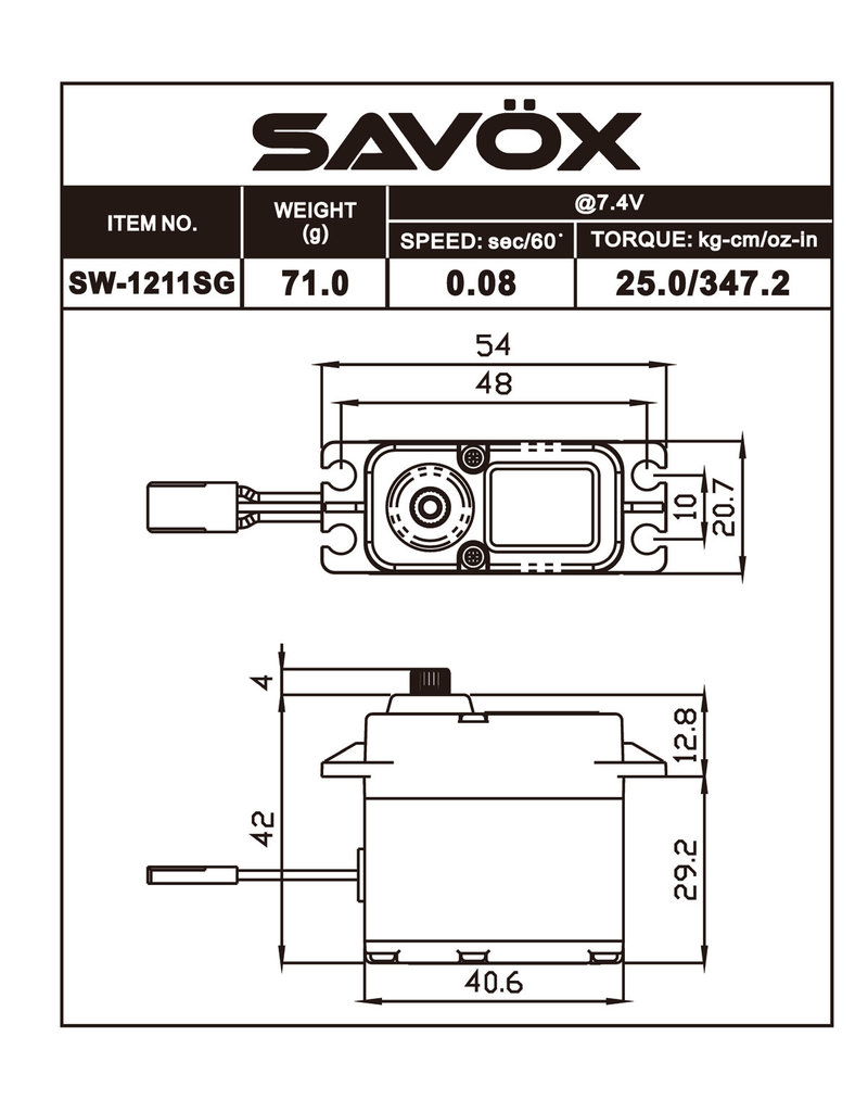 SAVOX SAVSW-1211SG WATERPROOF HIGH VOLTAGE DIGITAL SERVO 0.08SEC / 347.2OZ @ 7.4V: BLACK EDITION