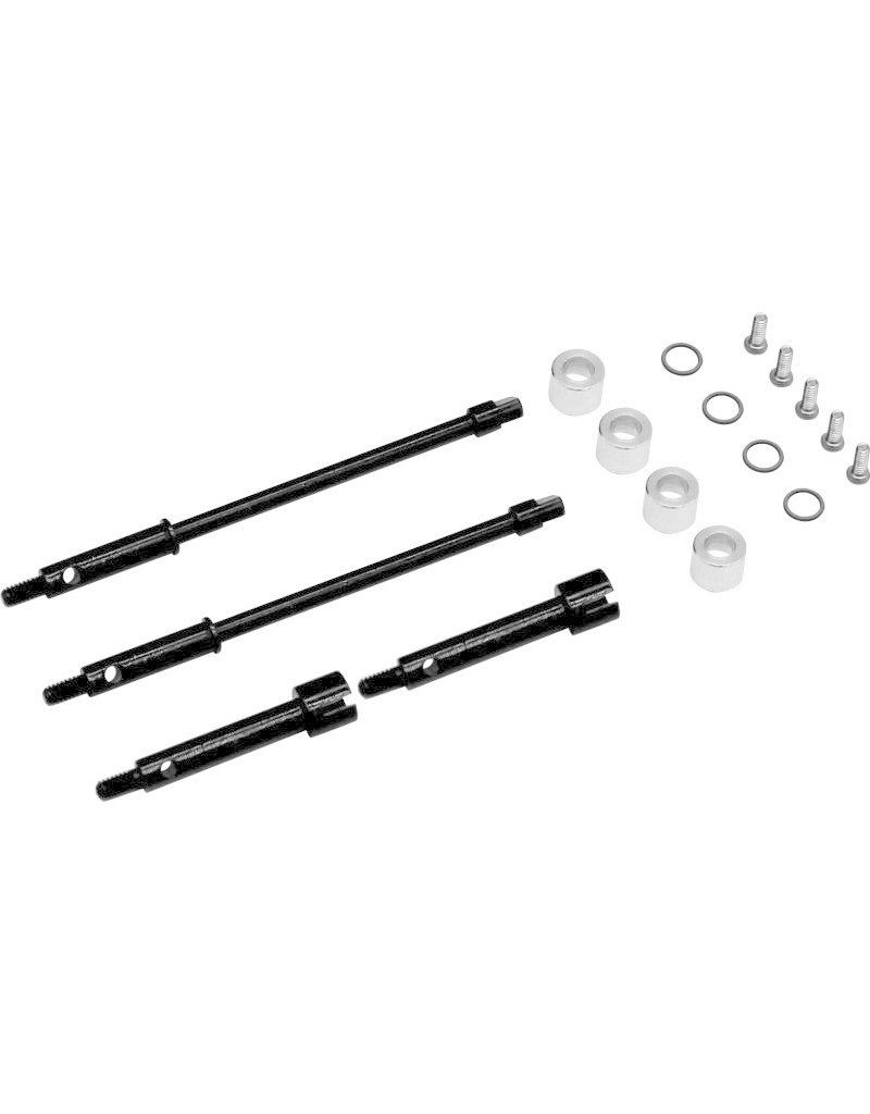 HOT RACING HRASXTF39W04 +4MM WIDE TRACK STEEL DRIVE STUB AXLE FOR AXIAL SCX24