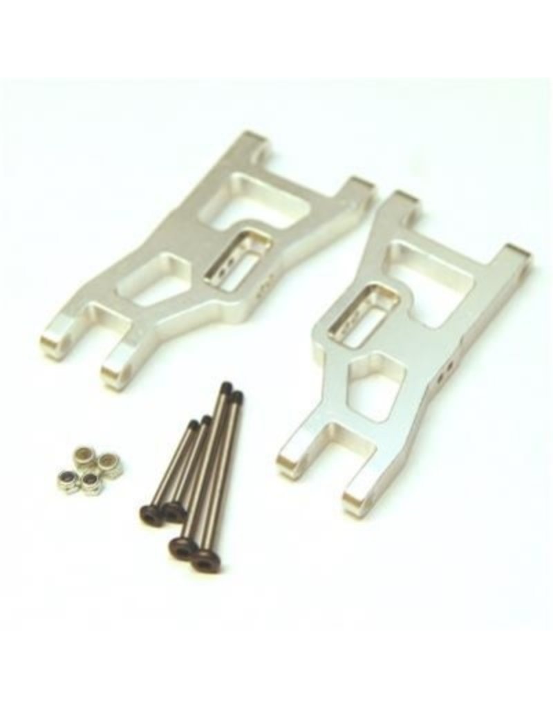 STRC SPTST3631XS ALUMINUM FRONT A-ARMS WITH LOCKNUT HINGE PINS FOR TRAXXAS SLASH, STAMPEDE, RUSTLER: SILVER (2)