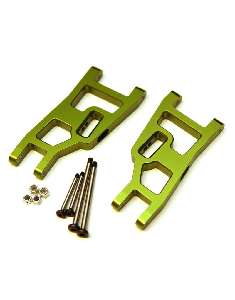 STRC SPTST3631XG  ALUMINUM FRONT A-ARMS WITH LOCKNUT HINGE PINS FOR TRAXXAS SLASH, STAMPEDE, RUSTLER: GREEN (2)