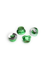TRAXXAS TRA8447G NUTS, 5MM FLANGED NYLON LOCKING (ALUMINUM, GREEN-ANODIZED, SERRATED) (4)