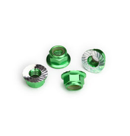 TRAXXAS TRA8447G NUTS, 5MM FLANGED NYLON LOCKING (ALUMINUM, GREEN-ANODIZED, SERRATED) (4)