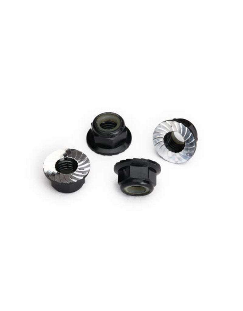 TRAXXAS TRA8447A NUTS, 5MM FLANGED NYLON LOCKING (ALUMINUM, BLACK-ANODIZED, SERRATED) (4)
