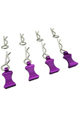 HOT RACING HRAAC03EZ07 1/10 ALUMINUM EZ PULLS W/BODY CLIPS: PURPLE (4)