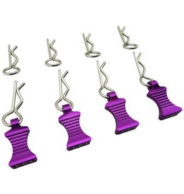 HOT RACING HRAAC03EZ07 1/10 ALUMINUM EZ PULLS W/BODY CLIPS: PURPLE (4)
