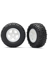 TRAXXAS TRA7674X TIRES AND WHEELS, ASSEMBLED, GLUED (SCT WHITE WHEELS, SCT OFF-ROAD RACING TIRES) (1 EACH, RIGHT & LEFT)