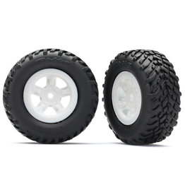 TRAXXAS TRA7674X TIRES AND WHEELS, ASSEMBLED, GLUED (SCT WHITE WHEELS, SCT OFF-ROAD RACING TIRES) (1 EACH, RIGHT & LEFT)