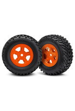 TRAXXAS TRA7674A TIRES AND WHEELS, ASSEMBLED, GLUED (SCT ORANGE WHEELS, SCT OFF-ROAD RACING TIRES)(1 EACH, RIGHT & LEFT)