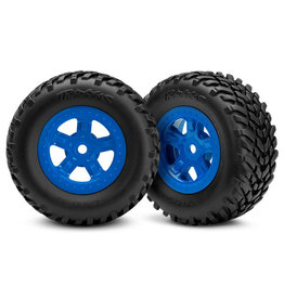 TRAXXAS TRA7674 TIRES AND WHEELS, ASSEMBLED, GLUED (SCT BLUE WHEELS, SCT OFF-ROAD RACING TIRES) (1 EACH, RIGHT & LEFT)