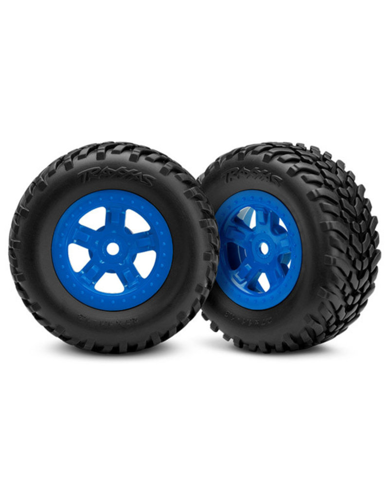 TRAXXAS TRA7674 TIRES AND WHEELS, ASSEMBLED, GLUED (SCT BLUE WHEELS, SCT OFF-ROAD RACING TIRES) (1 EACH, RIGHT & LEFT)