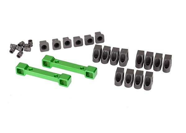TRA8334G MOUNTS, SUSPENSION ARMS, ALUMINUM (GREEN-ANODIZED) (FRONT & REAR)/ HINGE PIN RETAINERS (12)/ INSERTS (6)