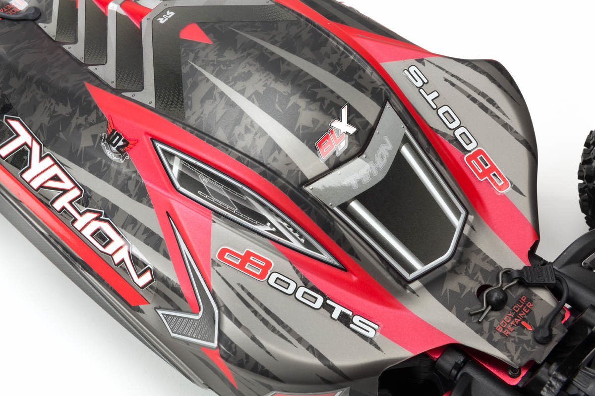ARA406120 BODY PAINTED W/DECALS TYPHON 6S: BLACK/RED