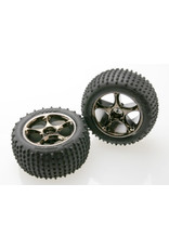 TRAXXAS TRA2470A TIRES & WHEELS, ASSEMBLED (TRACER 2.2' BLACK CHROME WHEELS, ALIAS 2.2' TIRES) (2) (BANDIT REAR, MEDIUM COMPOUND WITH FOAM INSERTS) (TSM RATED)