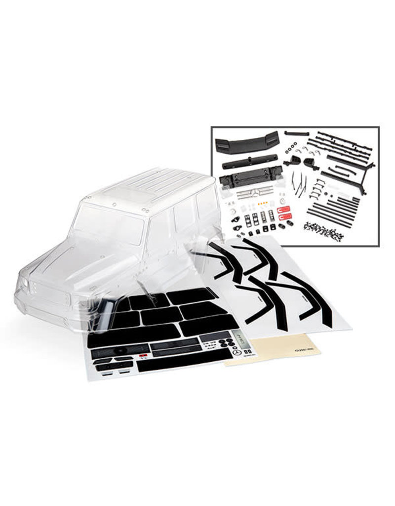 TRAXXAS TRA8811 BODY, MERCEDES-BENZ G 500 4X4_ (CLEAR, REQUIRES PAINTING)/ DECALS/ WINDOW MASKS (INCLUDES REAR BODY POST, GRILLE, SIDE MIRRORS, DOOR HANDLES, & WINDSHIELD WIPERS)