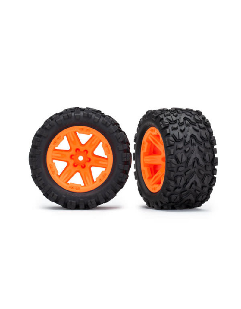 TRAXXAS TRA6773A TIRES & WHEELS, ASSEMBLED, GLUED (2.8') (RXT ORANGE WHEELS, TALON EXTREME TIRES, FOAM INSERTS) (4WD ELECTRIC FRONT/REAR, 2WD ELECTRIC FRONT ONLY) (2) (TSM RATED)