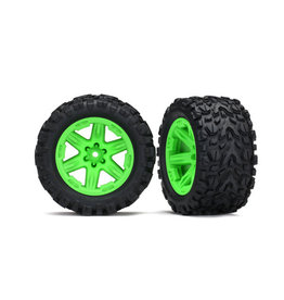 TRAXXAS TRA6773G TIRES & WHEELS, ASSEMBLED, GLUED (2.8') (RXT 4X4 GREEN WHEELS, TALON EXTREME TIRES, FOAM INSERTS) (4WD ELECTRIC FRONT/REAR, 2WD ELECTRIC FRONT ONLY) (2) (TSM RATED)