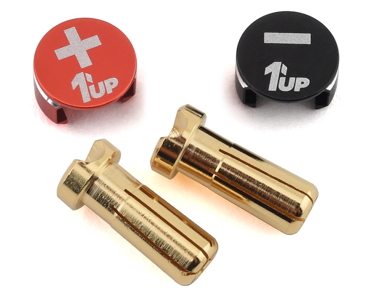 1UP190432 1UP RACING LOWPRO BULLET PLUG GRIPS W/5MM BULLETS (BLACK/RED)