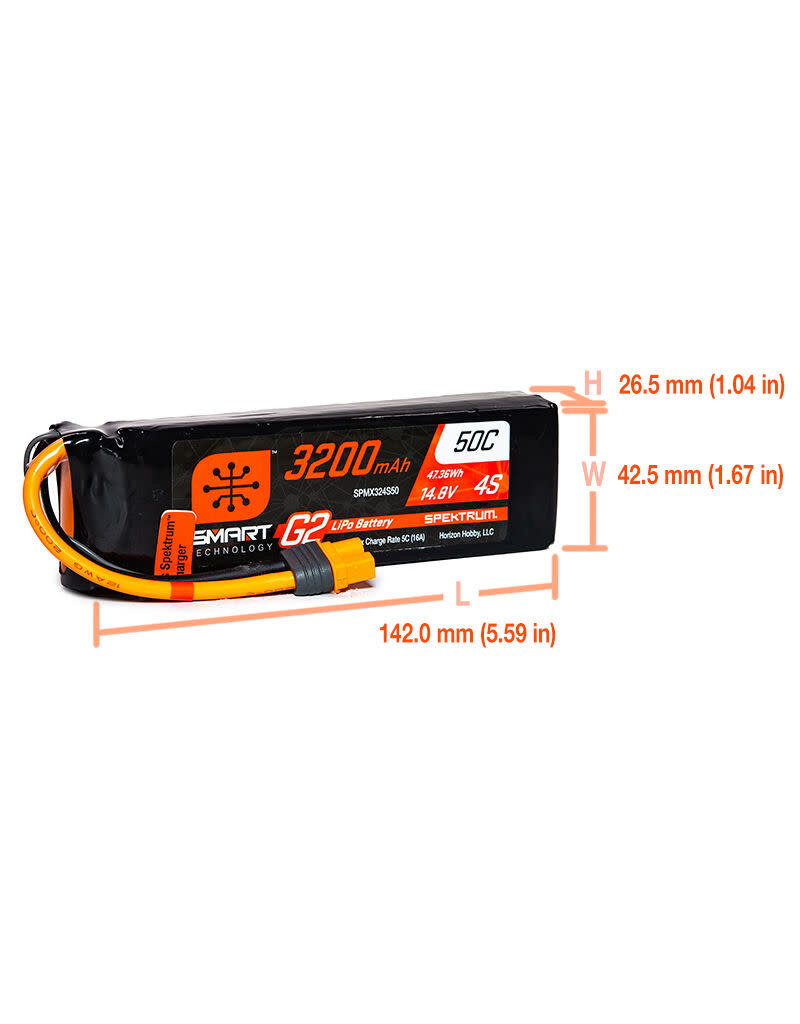 SPEKTRUM SPMX324S50 4S LIPO 14.8V 3200MAH 50C SMART G2 BATTERY: IC3