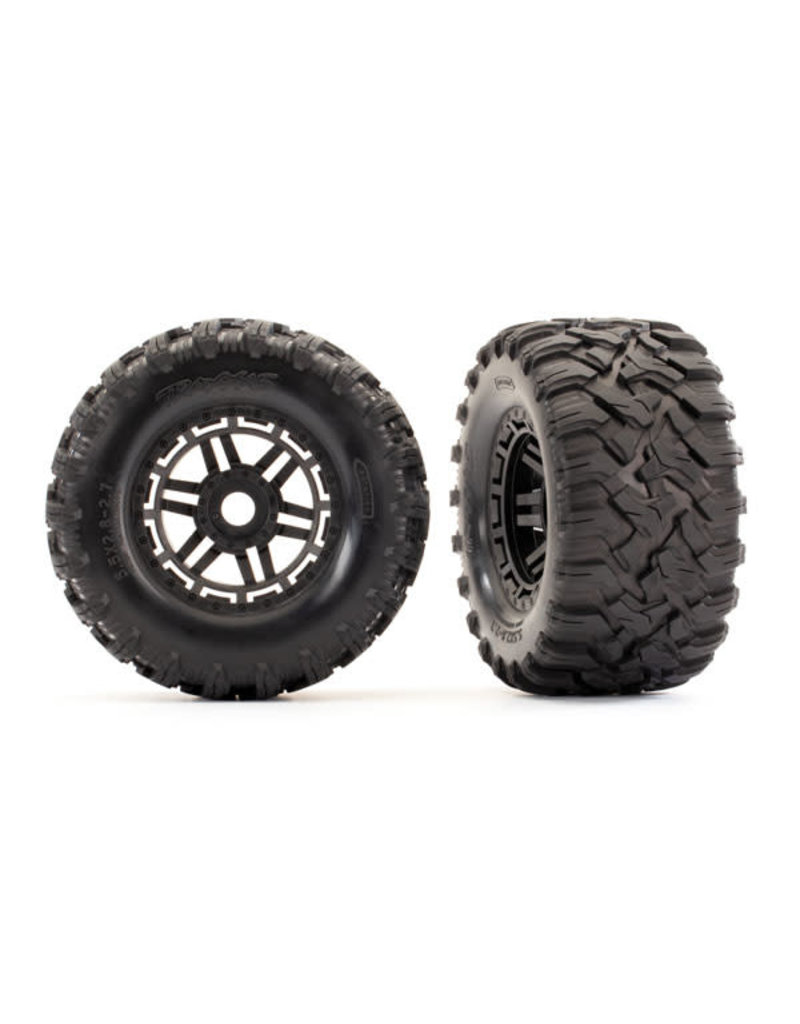 TRAXXAS TRA8972 TIRES & WHEELS, ASSEMBLED, GLUED (BLACK WHEELS, MAXX ALL-TERRAIN TIRES, FOAM INSERTS) (2) (17MM SPLINED) (TSM RATED)