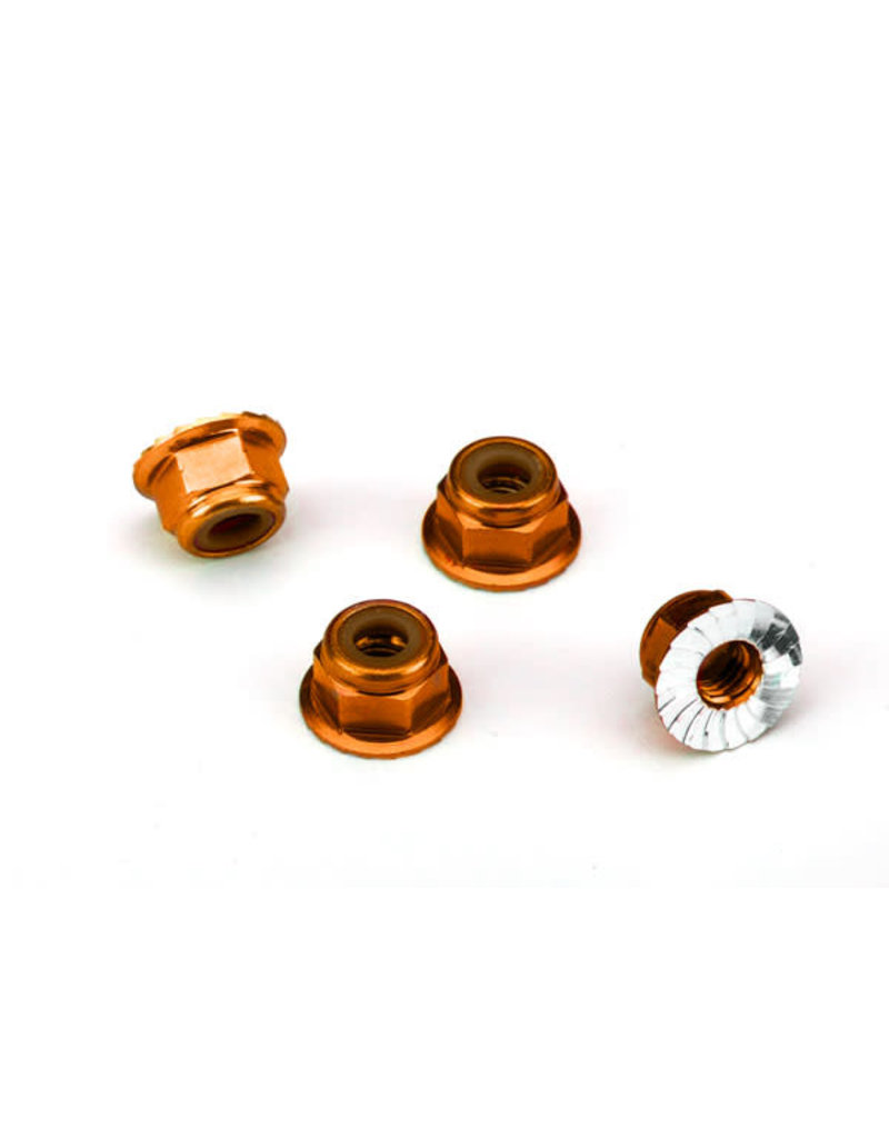 TRAXXAS TRA1745T NUTS, ALUMINUM FLANGED SERRATED 4MM ORANGE