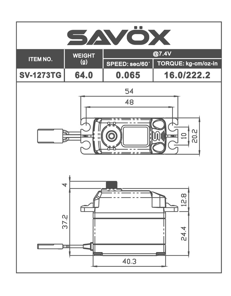 SAVOX SAVSV1273TG HV CORELESS DIGITAL SERVO .065/222.2