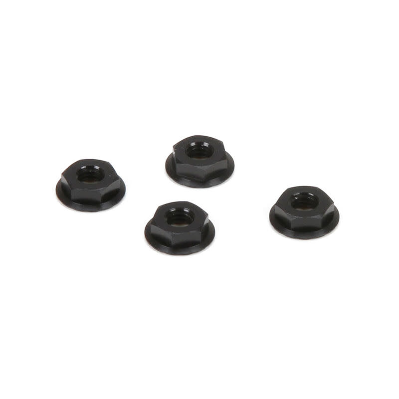 TLR336003 M4 ALUMINUM SERRATED NUTS, LOW PROFILE, BLACK (4)