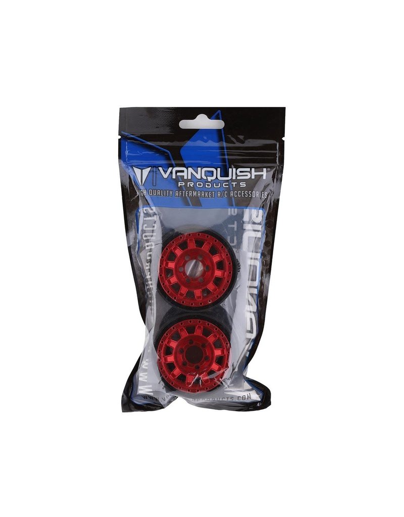 VANQUISH VPS07783 KMC 1.9 KM236 TANK ALUMINUM BEADLOCK WHEELS: RED (2)