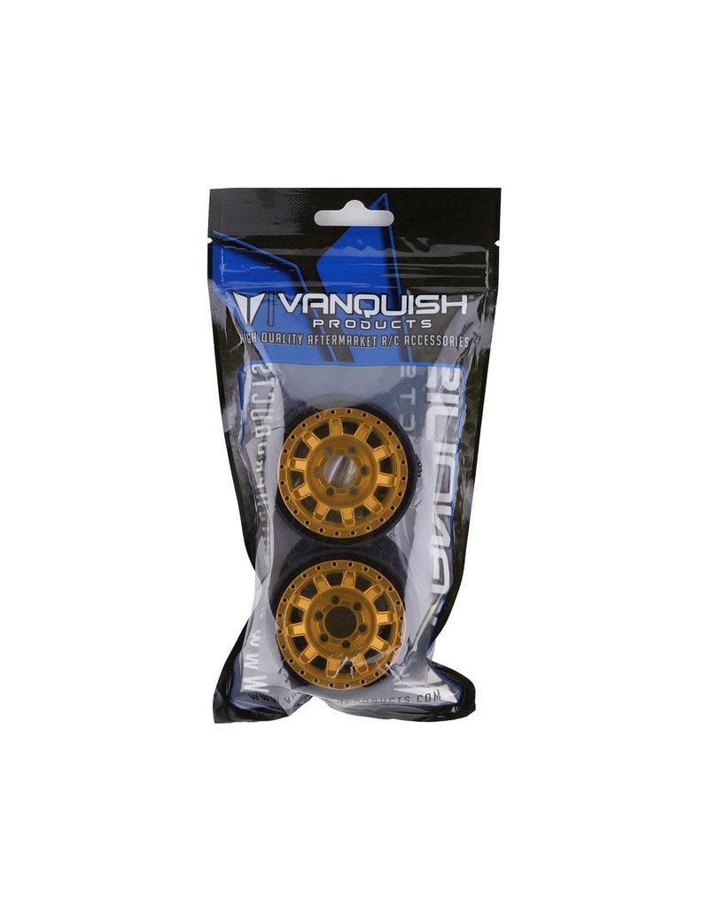 VANQUISH VPS07787 KMC 1.9 KM236 TANK ALUMINUM BEADLOCK WHEELS: GOLD (2)