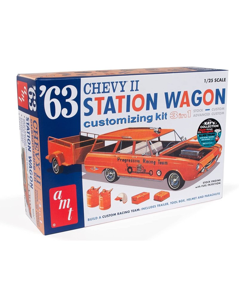 AMT AMT1201 1/25 1963 CHEVY II STATION WAGON W/TRAILER PLASTIC MODEL KIT