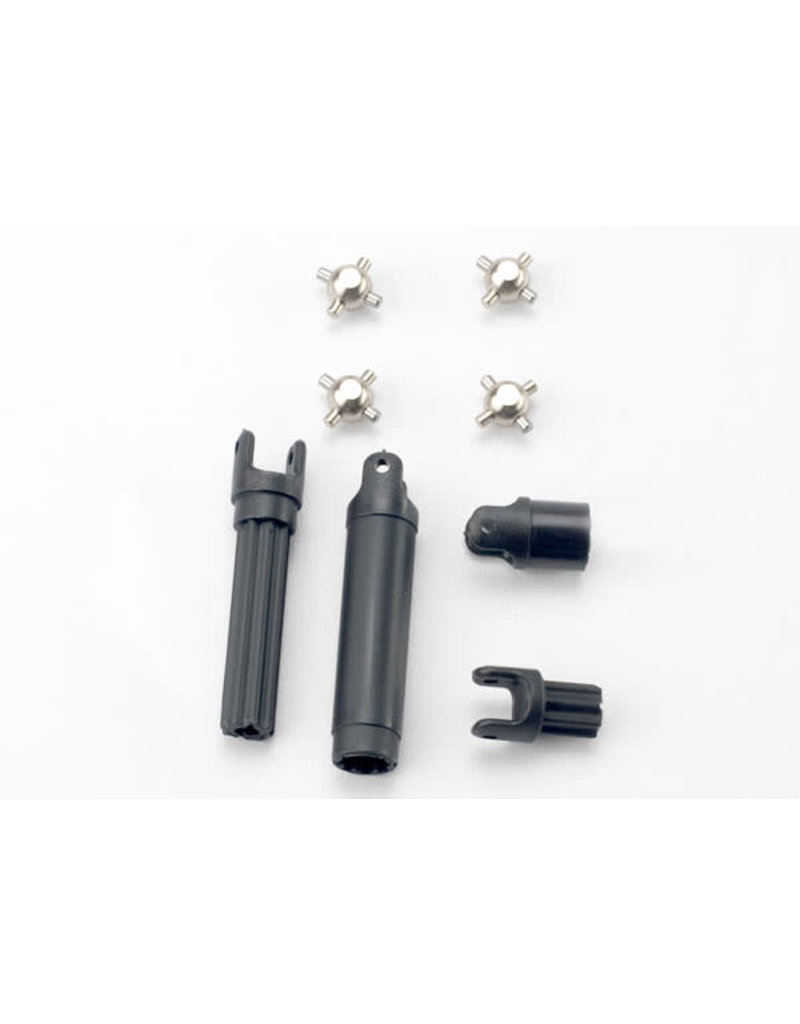 TRAXXAS TRA7056 HALF SHAFTS, CENTER FRONT (1), CENTER REAR (1) (INTERNAL SPLINED HALF SHAFTS (2)/EXTERNAL SPLINED HALF SHAFT) (2))/ METAL U-JOINTS (4)