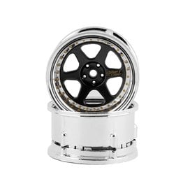 DS RACING DSC-DE-213  ELEMENT 6 SPOKE DRIFT WHEELS BLACK FACE CHROME LIP W/GOLD RIVETS