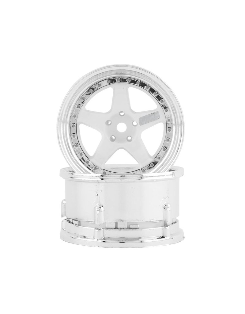 DS RACING DSC-DE-010 ELEMENT 5 SPOKE DRIFT WHEELS WHITE FACE CHROME LIP (2)