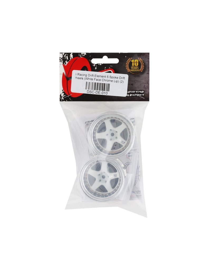 DS RACING DSC-DE-010 ELEMENT 5 SPOKE DRIFT WHEELS WHITE FACE CHROME LIP (2)