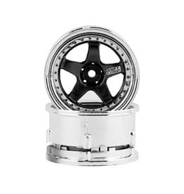 DS RACING DSC-DE-014 ELEMENT 5 SPOKE DRIFT WHEELS BLACK FACE CHROME LIP W/BLACK RIVETS